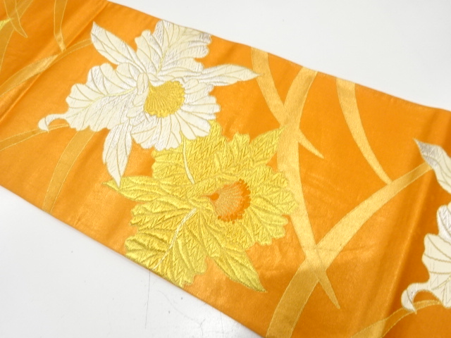 アンティーク　蘭に芝草模様織り出し袋帯（材料）